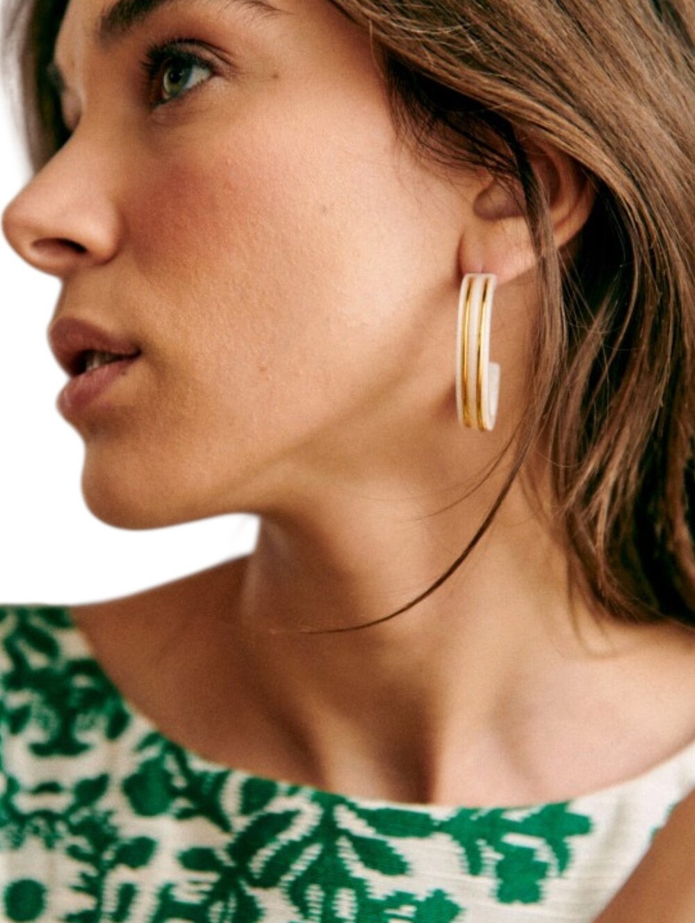 Sézane Alix Hoops Earrings Ecru Gold Stripes Resin